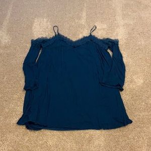 Teal cold shoulder mini dress